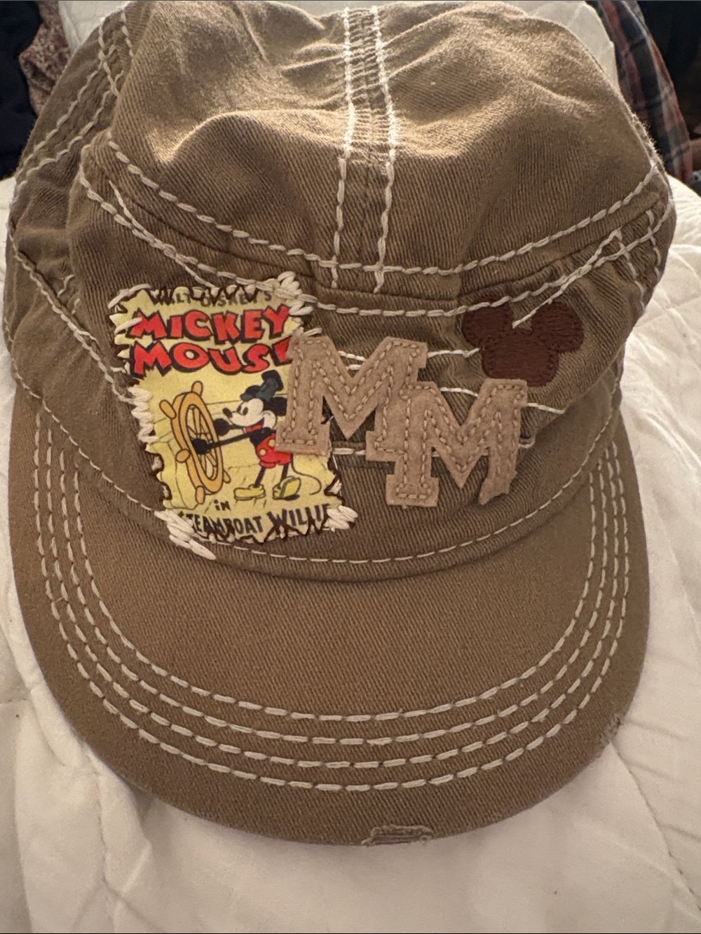 Disney Parks Mickey Mouse Steamboat Willie Military Distressed Hat Cap Patches